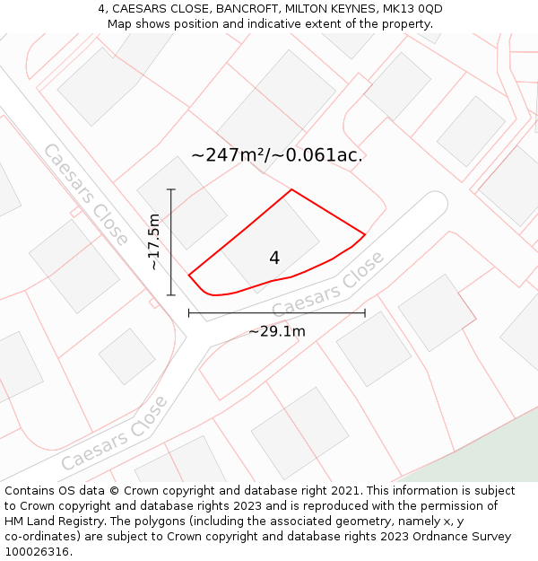 4, CAESARS CLOSE, BANCROFT, MILTON KEYNES, MK13 0QD: Plot and title map