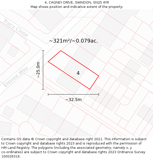 4, CAGNEY DRIVE, SWINDON, SN25 4YR: Plot and title map