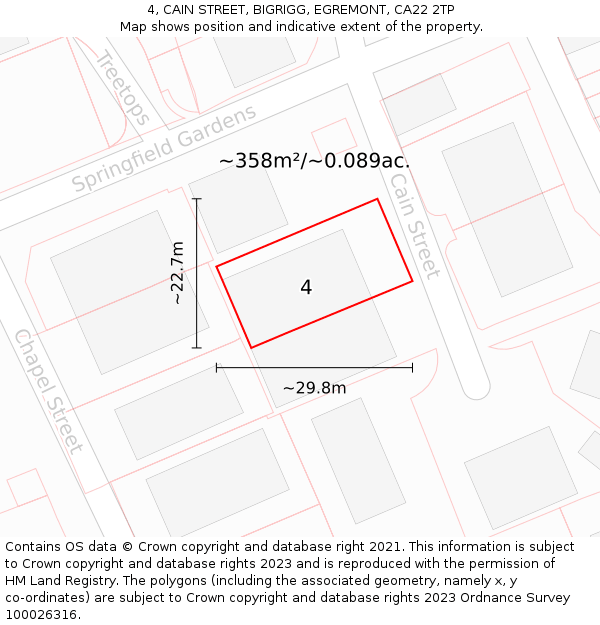 4, CAIN STREET, BIGRIGG, EGREMONT, CA22 2TP: Plot and title map