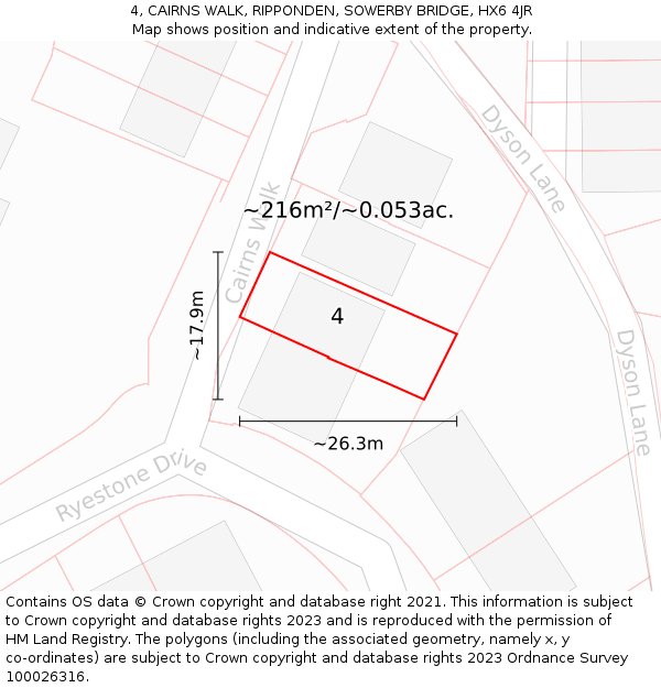 4, CAIRNS WALK, RIPPONDEN, SOWERBY BRIDGE, HX6 4JR: Plot and title map