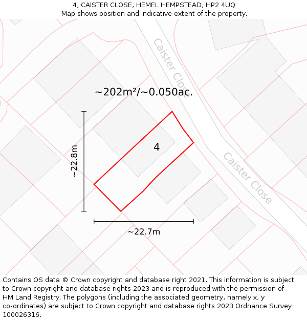 4, CAISTER CLOSE, HEMEL HEMPSTEAD, HP2 4UQ: Plot and title map