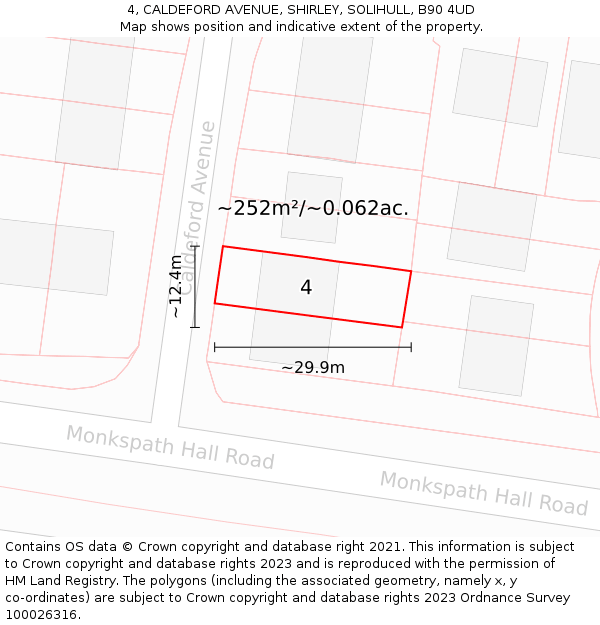 4, CALDEFORD AVENUE, SHIRLEY, SOLIHULL, B90 4UD: Plot and title map