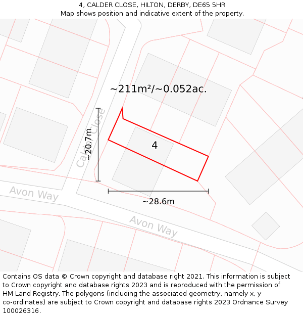 4, CALDER CLOSE, HILTON, DERBY, DE65 5HR: Plot and title map