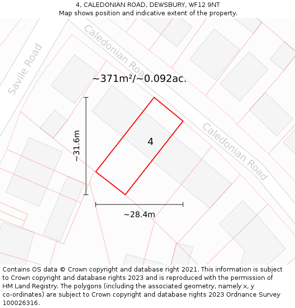 4, CALEDONIAN ROAD, DEWSBURY, WF12 9NT: Plot and title map