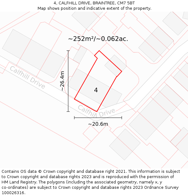 4, CALFHILL DRIVE, BRAINTREE, CM7 5BT: Plot and title map