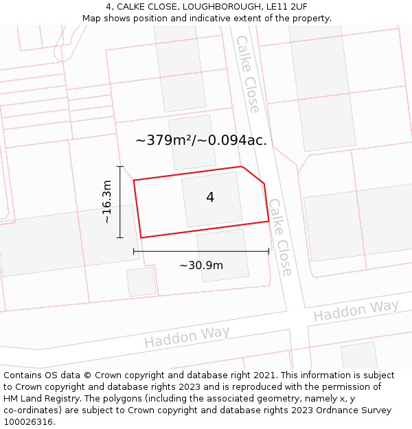 4, CALKE CLOSE, LOUGHBOROUGH, LE11 2UF: Plot and title map
