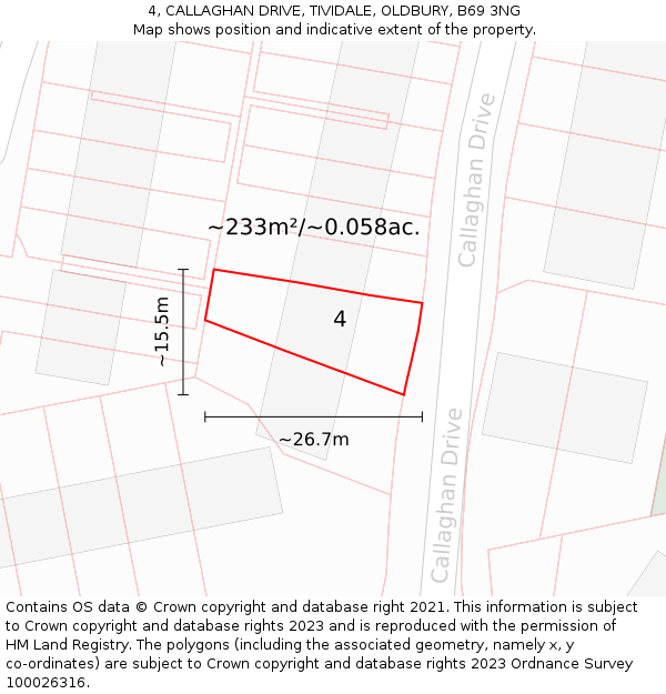 4, CALLAGHAN DRIVE, TIVIDALE, OLDBURY, B69 3NG: Plot and title map