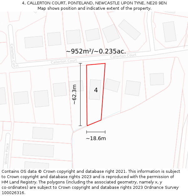4, CALLERTON COURT, PONTELAND, NEWCASTLE UPON TYNE, NE20 9EN: Plot and title map