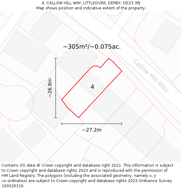 4, CALLOW HILL WAY, LITTLEOVER, DERBY, DE23 3RJ: Plot and title map