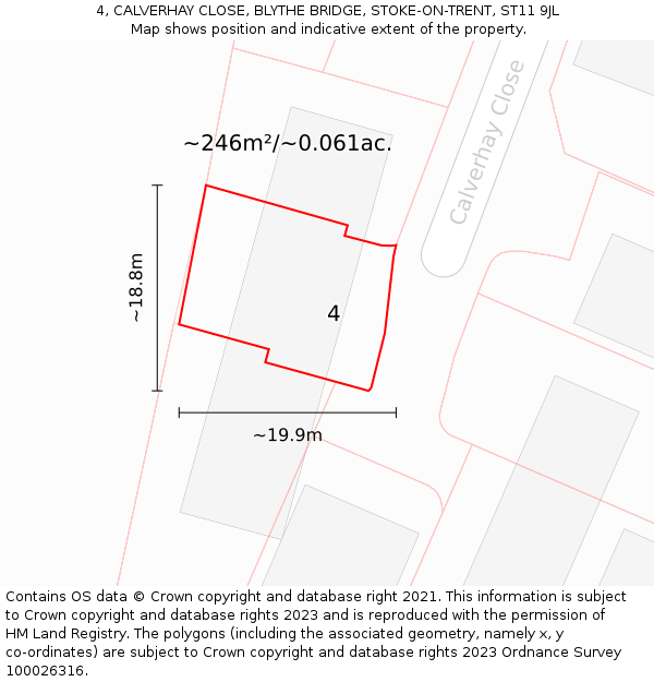 4, CALVERHAY CLOSE, BLYTHE BRIDGE, STOKE-ON-TRENT, ST11 9JL: Plot and title map