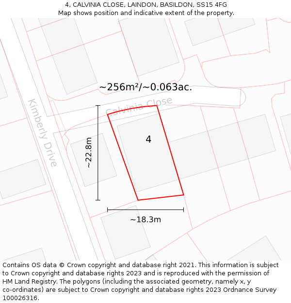 4, CALVINIA CLOSE, LAINDON, BASILDON, SS15 4FG: Plot and title map