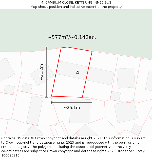 4, CAMBIUM CLOSE, KETTERING, NN16 9US: Plot and title map