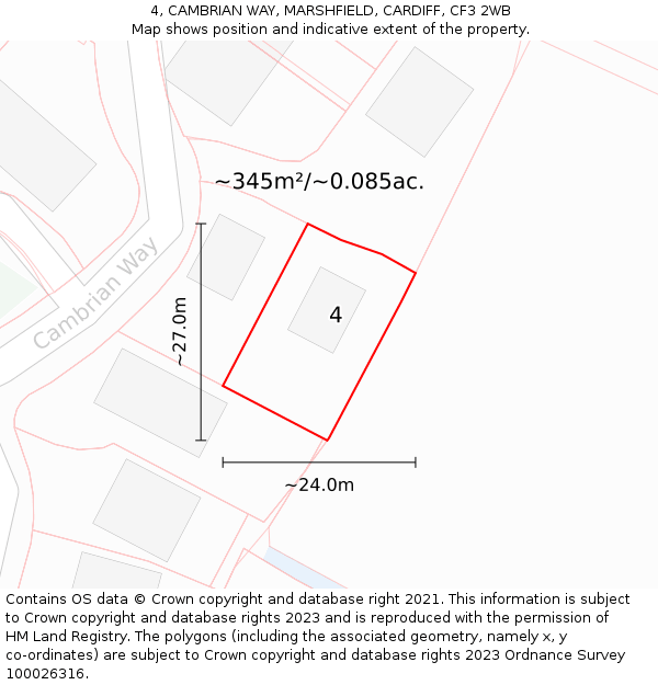4, CAMBRIAN WAY, MARSHFIELD, CARDIFF, CF3 2WB: Plot and title map