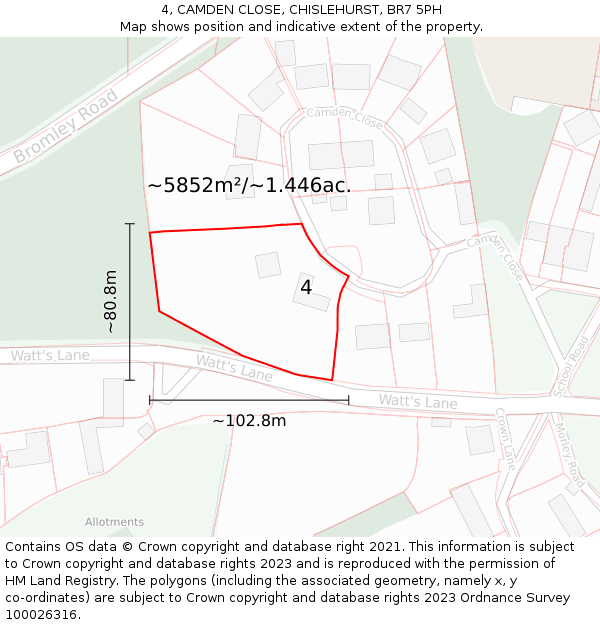 4, CAMDEN CLOSE, CHISLEHURST, BR7 5PH: Plot and title map