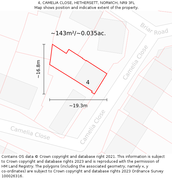 4, CAMELIA CLOSE, HETHERSETT, NORWICH, NR9 3FL: Plot and title map
