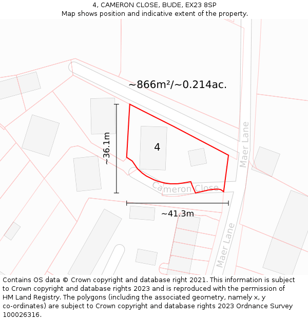 4, CAMERON CLOSE, BUDE, EX23 8SP: Plot and title map