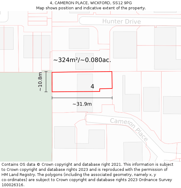 4, CAMERON PLACE, WICKFORD, SS12 9PG: Plot and title map