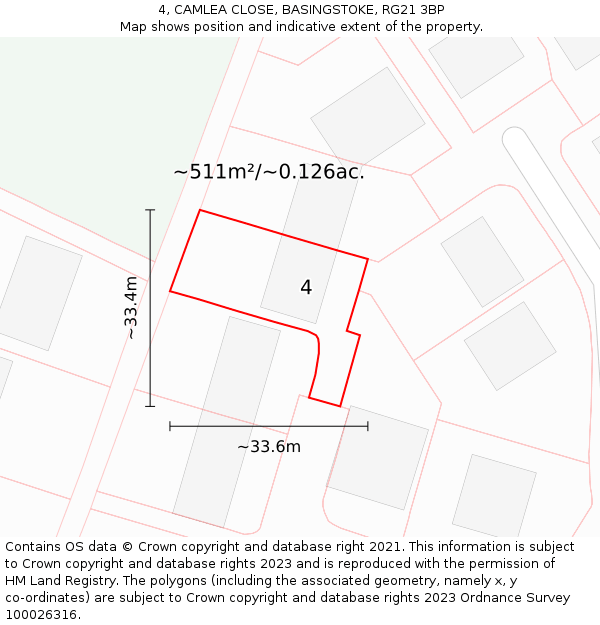4, CAMLEA CLOSE, BASINGSTOKE, RG21 3BP: Plot and title map