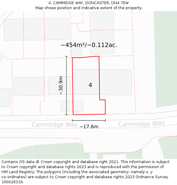 4, CAMMIDGE WAY, DONCASTER, DN4 7EW: Plot and title map