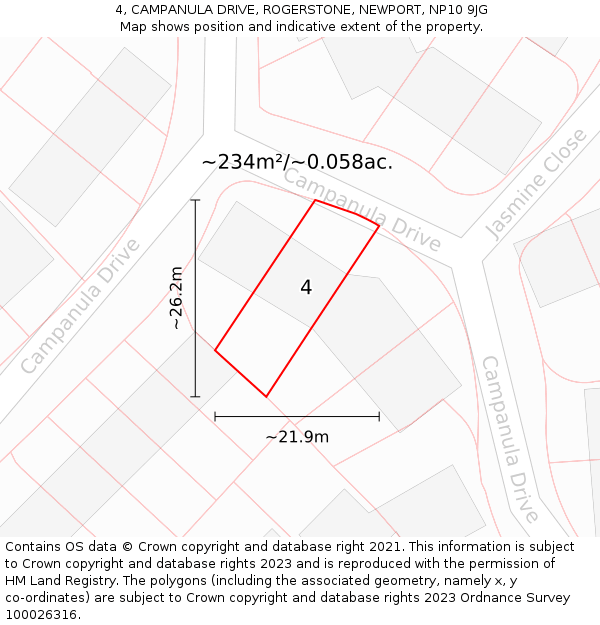4, CAMPANULA DRIVE, ROGERSTONE, NEWPORT, NP10 9JG: Plot and title map