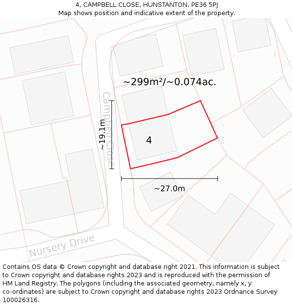 4, CAMPBELL CLOSE, HUNSTANTON, PE36 5PJ: Plot and title map