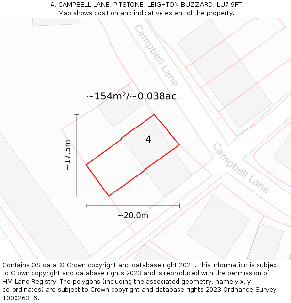 4, CAMPBELL LANE, PITSTONE, LEIGHTON BUZZARD, LU7 9FT: Plot and title map