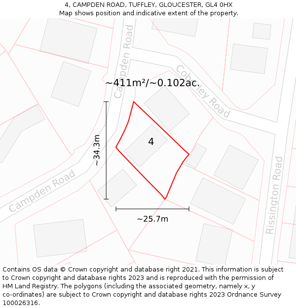 4, CAMPDEN ROAD, TUFFLEY, GLOUCESTER, GL4 0HX: Plot and title map