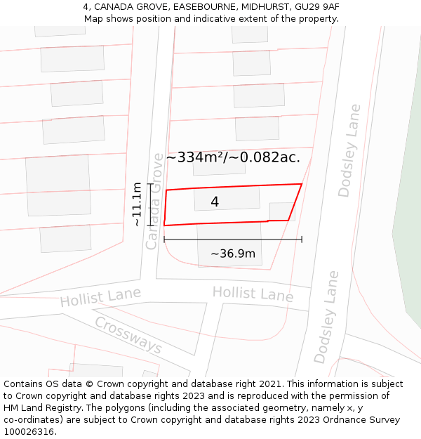 4, CANADA GROVE, EASEBOURNE, MIDHURST, GU29 9AF: Plot and title map