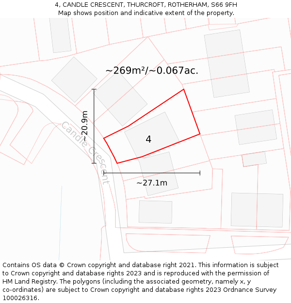 4, CANDLE CRESCENT, THURCROFT, ROTHERHAM, S66 9FH: Plot and title map