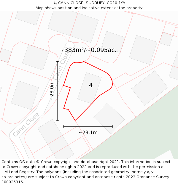 4, CANN CLOSE, SUDBURY, CO10 1YA: Plot and title map