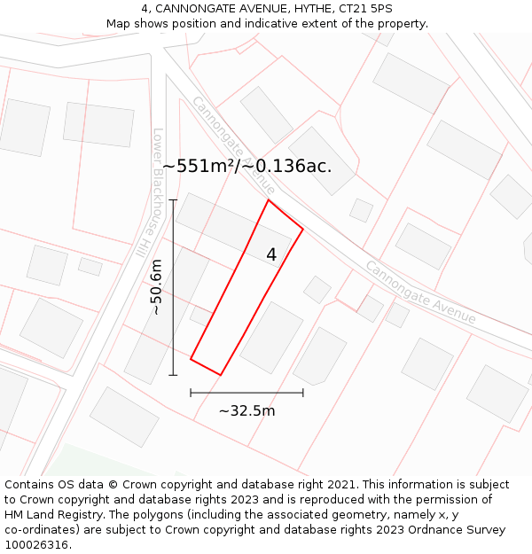 4, CANNONGATE AVENUE, HYTHE, CT21 5PS: Plot and title map