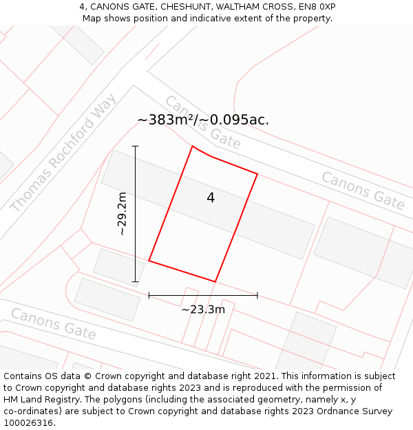 4, CANONS GATE, CHESHUNT, WALTHAM CROSS, EN8 0XP: Plot and title map