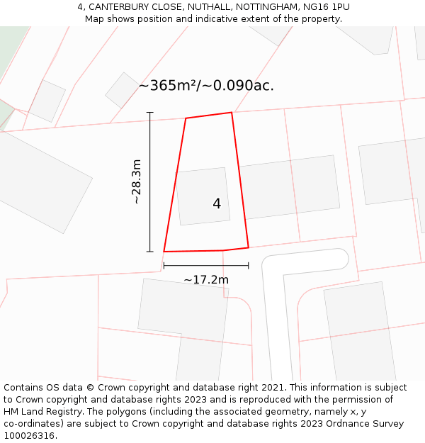 4, CANTERBURY CLOSE, NUTHALL, NOTTINGHAM, NG16 1PU: Plot and title map