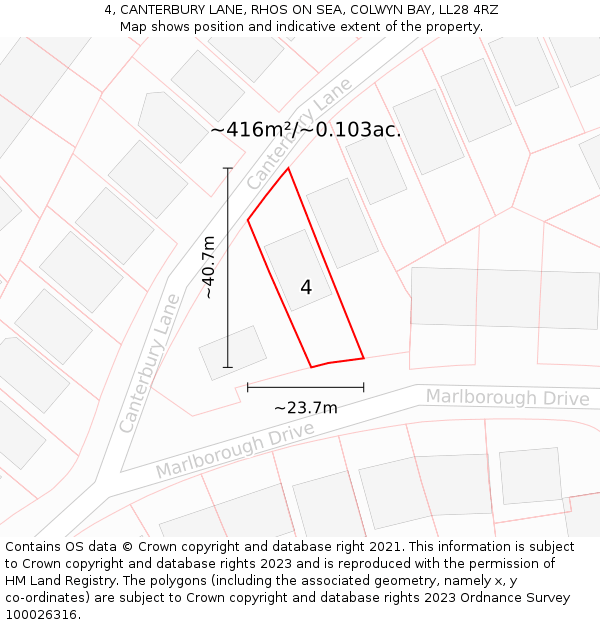 4, CANTERBURY LANE, RHOS ON SEA, COLWYN BAY, LL28 4RZ: Plot and title map