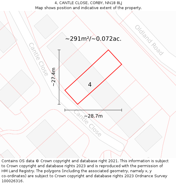4, CANTLE CLOSE, CORBY, NN18 8LJ: Plot and title map