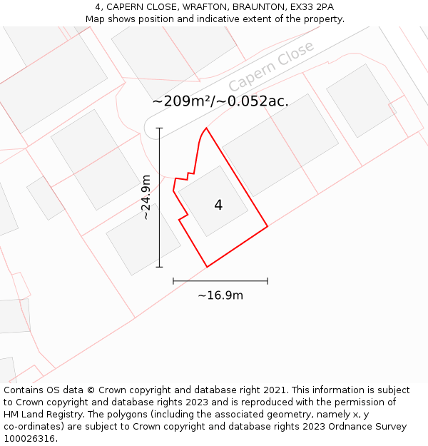 4, CAPERN CLOSE, WRAFTON, BRAUNTON, EX33 2PA: Plot and title map