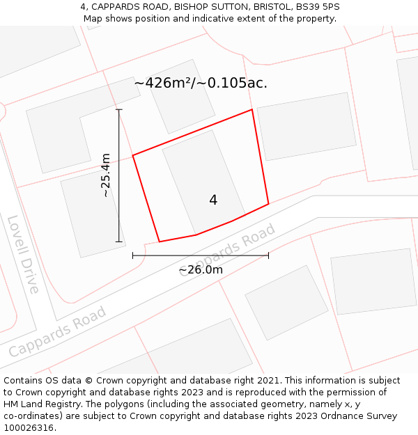 4, CAPPARDS ROAD, BISHOP SUTTON, BRISTOL, BS39 5PS: Plot and title map