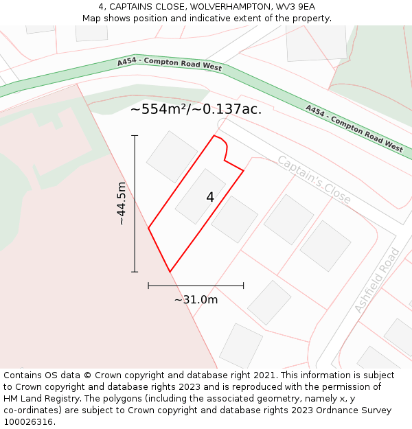 4, CAPTAINS CLOSE, WOLVERHAMPTON, WV3 9EA: Plot and title map