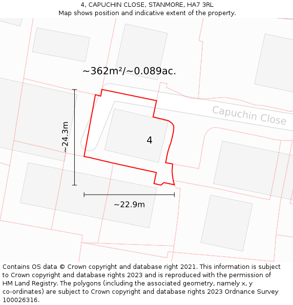 4, CAPUCHIN CLOSE, STANMORE, HA7 3RL: Plot and title map