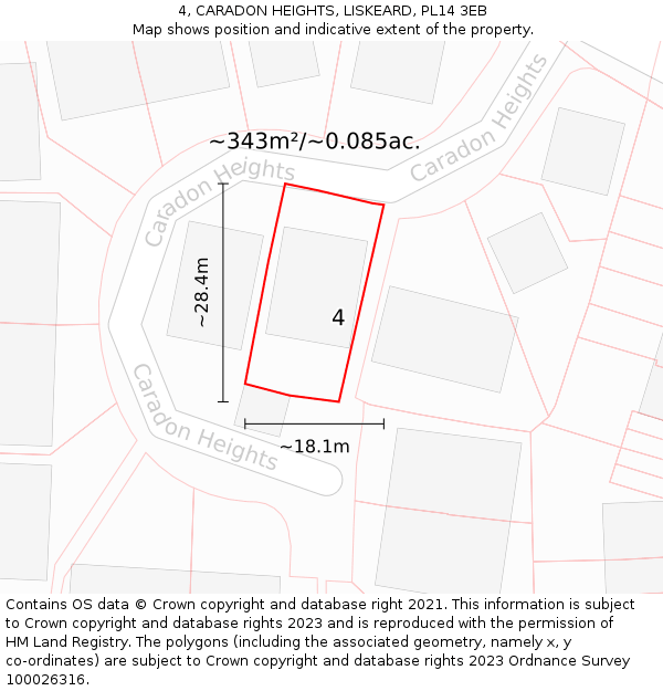4, CARADON HEIGHTS, LISKEARD, PL14 3EB: Plot and title map