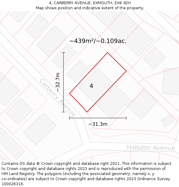 4, CARBERRY AVENUE, EXMOUTH, EX8 3EH: Plot and title map