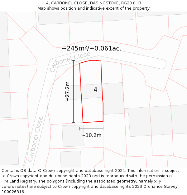 4, CARBONEL CLOSE, BASINGSTOKE, RG23 8HR: Plot and title map