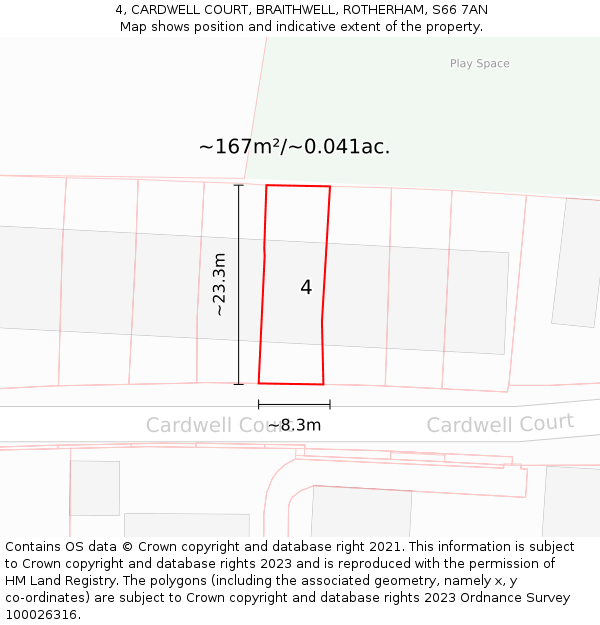 4, CARDWELL COURT, BRAITHWELL, ROTHERHAM, S66 7AN: Plot and title map