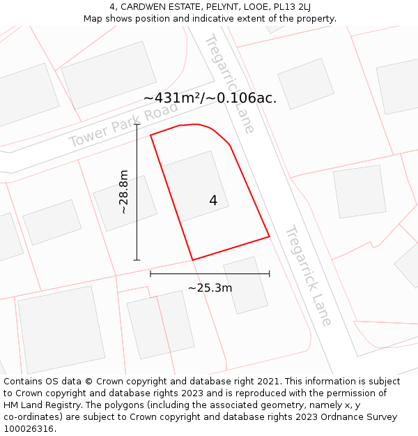 4, CARDWEN ESTATE, PELYNT, LOOE, PL13 2LJ: Plot and title map