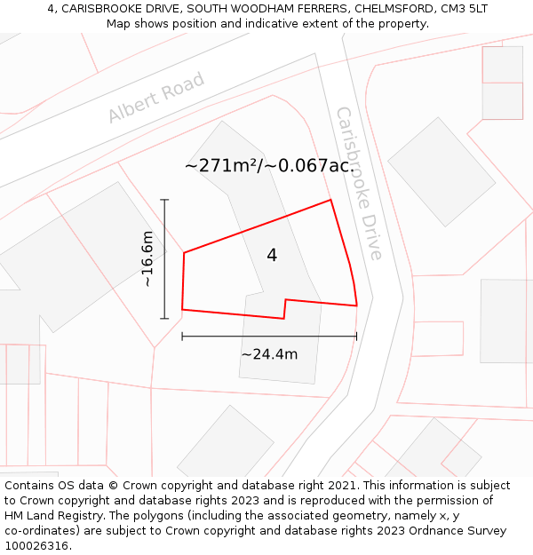 4, CARISBROOKE DRIVE, SOUTH WOODHAM FERRERS, CHELMSFORD, CM3 5LT: Plot and title map