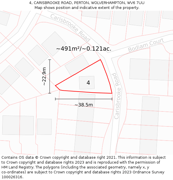 4, CARISBROOKE ROAD, PERTON, WOLVERHAMPTON, WV6 7UU: Plot and title map