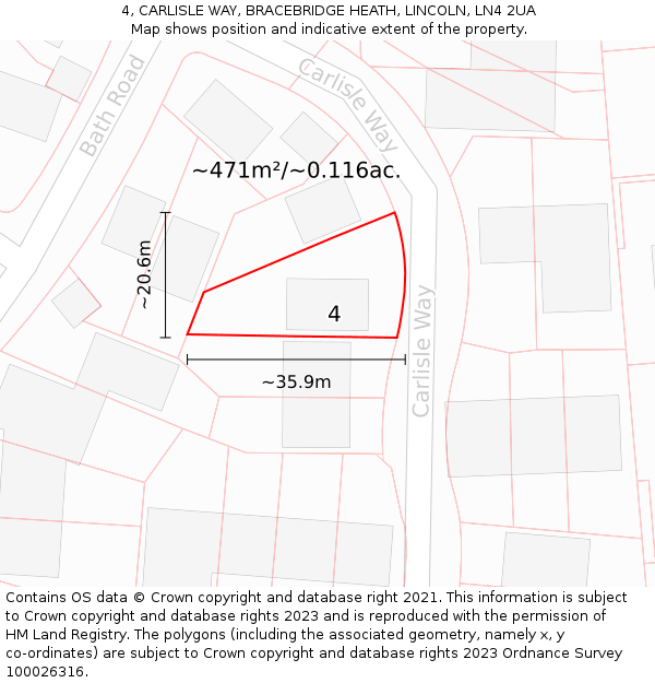 4, CARLISLE WAY, BRACEBRIDGE HEATH, LINCOLN, LN4 2UA: Plot and title map