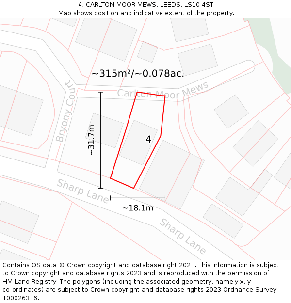 4, CARLTON MOOR MEWS, LEEDS, LS10 4ST: Plot and title map