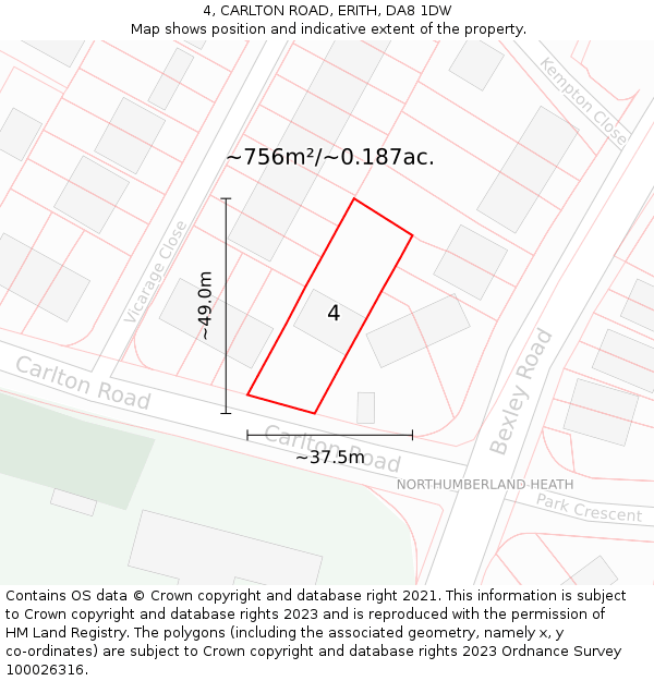 4, CARLTON ROAD, ERITH, DA8 1DW: Plot and title map