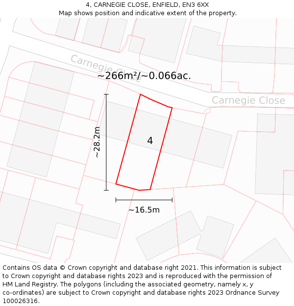 4, CARNEGIE CLOSE, ENFIELD, EN3 6XX: Plot and title map
